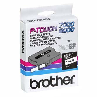 Brother originální páska do tiskárny štítků, Brother, TX-221, černý tisk/bílý podklad, laminovaná, 8m, 9mm